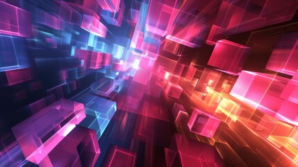 Obraz premium Colorful cubes in motion with glowing lights, abstract background