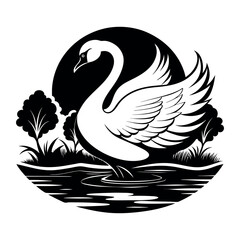 heron on water black silhouette logo svg vector, heron on water icon illustration.