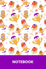 Fototapeta premium Funky character ice cream with cute faces, feet and hands. Cute dessert mascot in groovy style. Vector surrealism notebook or diary cover
