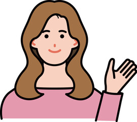 笑顔で案内する女性のイラスト
