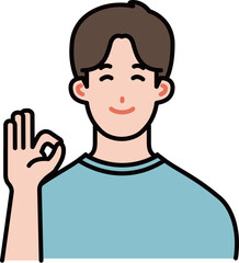 OKサインを出す若い男性のイラスト
