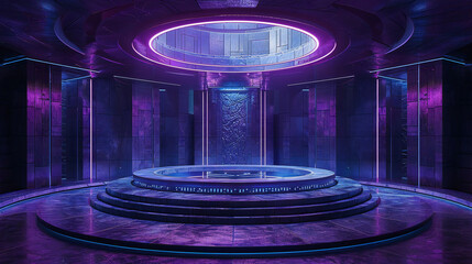 Obraz premium Futuristic Cyberpunk Purple stage background with flood lights