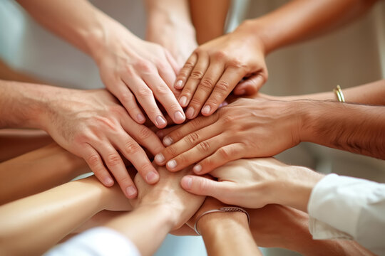 Diverse hands reaching together in a gesture of unity