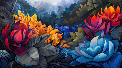 Whimsical oil paintings portraying abstract flowers background, AI generative