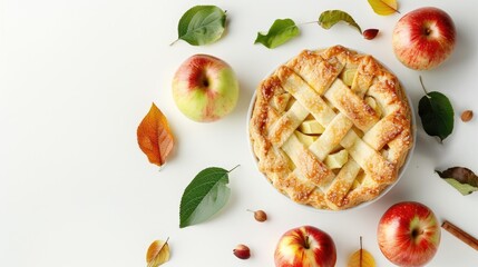 Fototapeta premium Apple pie against a white backdrop