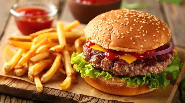 Deluxe Cheeseburger with Fries and Ketchup