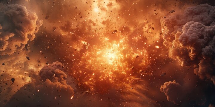 Fiery Cosmic Explosion with Debris and Clouds