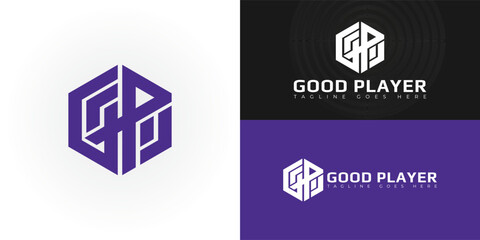Abstract initial hexagon letters GP or PG logo in purple color isolated on multiple background colors. The logo is suitable for golf project logo vector design illustration inspiration templates.