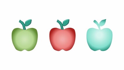 Green, red and blue apple with peddle and leafy