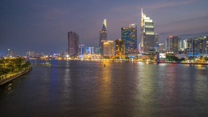 April 13, 2024: panoramic view of Ho Chi Minh City, Vietnam in the evening