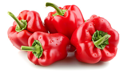 Red sweet pepper isolated on white background,
Two Red paprika peppers with water drops isolated on a white background

