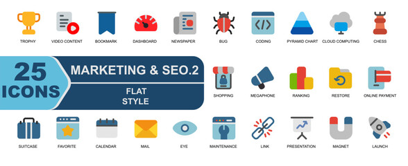 vector flat style collection.seo marketing icons .suitable for apps and web ui.