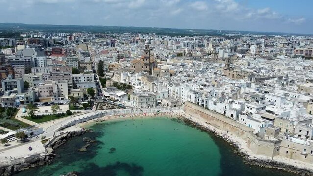 Aerial 4K summer footage of Monopoli in the Apulia region of southern Italy