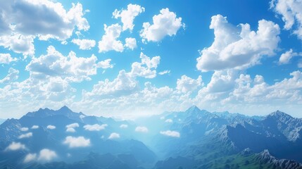 Obraz premium Cloudy blue sky backdrop with mountains