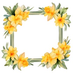 Fototapeta premium Watercolor Daffodil Floral Frame for Photo or Art Display