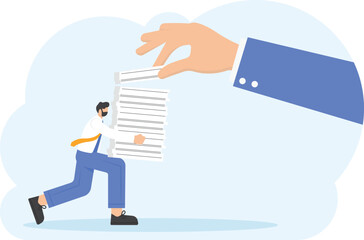 The boss provides a lot of duties to employees. The work assignments are too many and keep adding. Completing work that is increasingly piling up. Workloads. superiors and subordinates. illustration

