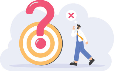 a businessman confused to choose or set a target or goal. a man doesn't know how to set the right target. make a decision, choice, option. problems in business. concept illustration design

