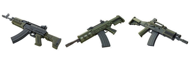 Set of Infantry Rifle isolated on transparent png background. Generative ai
