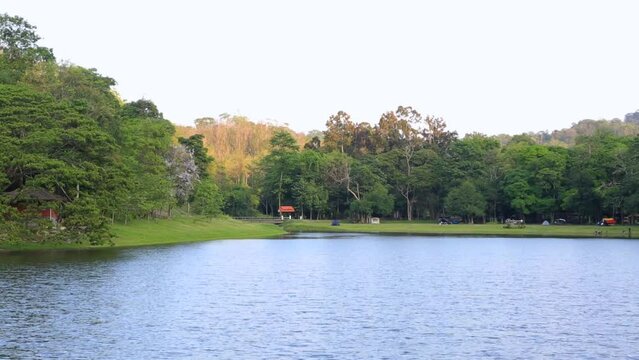 Camping zone alongside the lake at Namtok Samlan National Park in Saraburi Thailand