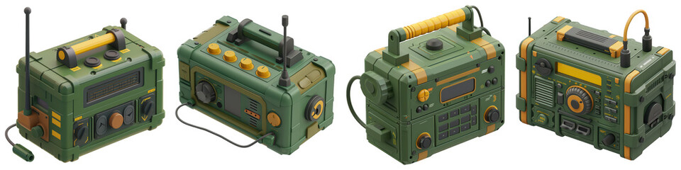 Fototapeta premium Set of Tactical Radio isolated on transparent png background. Generative ai
