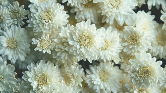 Dense clusters of white chrysanthemums for various purposes