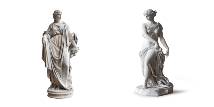 A set of marble statues isolated on a transparent background.