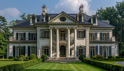 Obraz premium front view of large white french country mansion