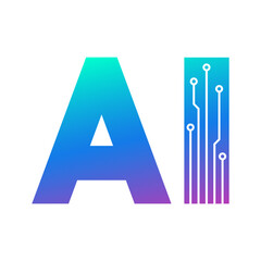 AI circuit icon, Electric processor chip, Artificial intelligence technology graphic design logo, Vector illustration