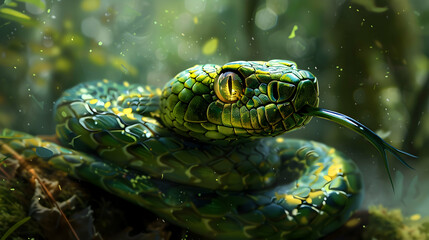 Green Snake in Jungle Illustration