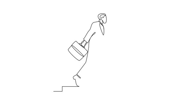 Animated self drawing of employee grow up their career in one company video design illustration. Also illustration for business people grow up their company. Business design concept in simple linear.