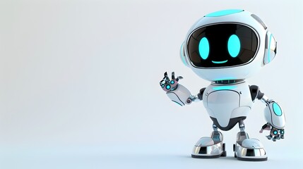 Friendly 3D Cartoon Robot Waving with Bright Metallic Colors on White Background