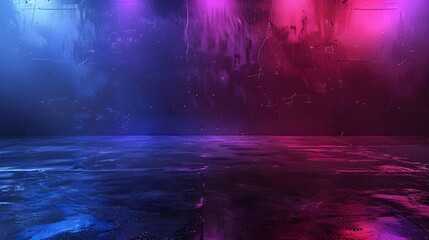 Wet asphalt, night view, neon reflection on the concrete floor. Night empty stage, studio. Dark abstract background. Product Showcase Spotlight Background