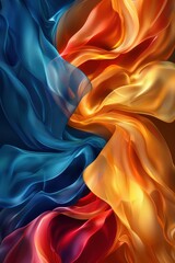 Obraz premium Abstract Silk Fabric in Blue, Orange, and Red