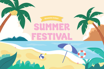 Obraz premium summer illustration beach, with the concept of a summer festival. suitable banner, flyer, poster, background