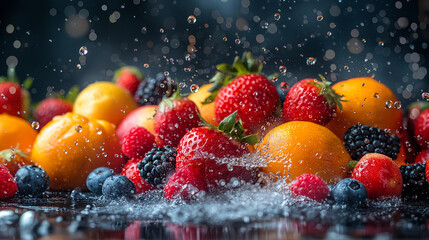 stock photo of falling fresh and juicy fruits.