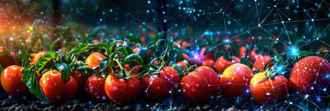 Ripe Tomatoes Glowing in a Digital Garden
