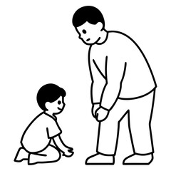A baby playing with father line art vector illustration.