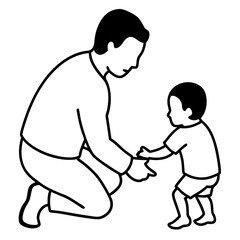 A baby playing with father line art vector illustration.