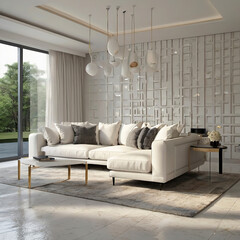 modern living room interior design with white sofa