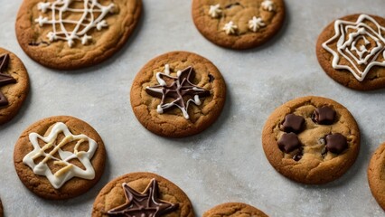 Fototapeta premium Cookies on a baking sheet surrounded by festive holiday lights and milk