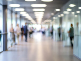 blurred , bokeh Well-lit empty hallway in a hospital