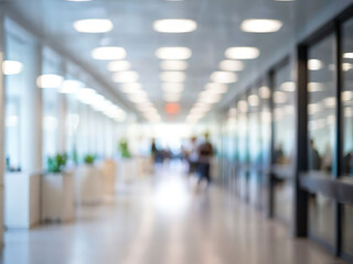 blurred , bokeh Well-lit empty hallway in a hospital