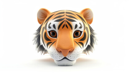 Naklejka premium 3d cartoon tiger head icon isolated on white background