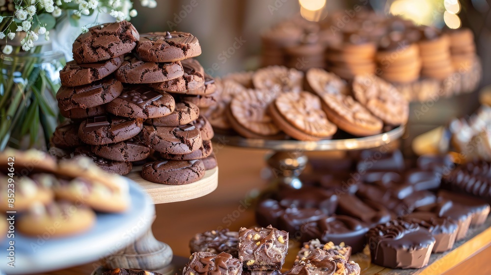 Poster cookies made with chocolate arranged on a table for an event