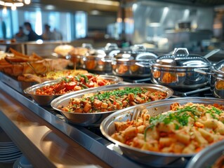 Obraz premium Buffet food in a luxury hotel. Catering kitchen concept