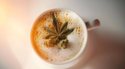 Aromatic Cannabis Latte with Frothy Milk on White Background