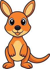 Cute Kangaroo Cartoon Vector Icon Illustration On White Background.