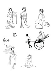 kyoto京都舞妓人力車文化イラスト