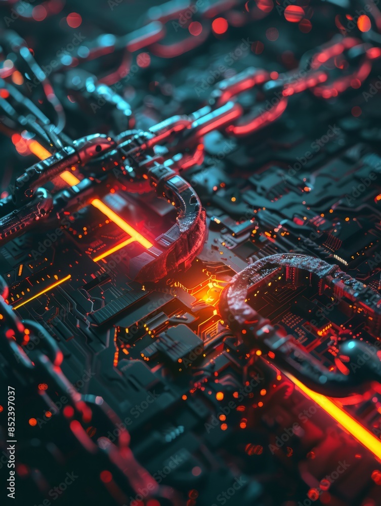 Poster image of a cyberattack occurring on a network. illustration of a computer security breach and person