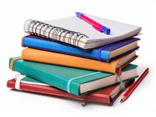 A stack of books with a pen on top